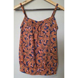 Lands' End Tankini Top Women's Size 2 Orange Floral Swimsuit Swim Built in Bra